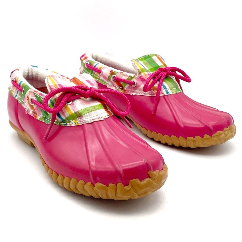 Sperry Duckie Rain Shoes Barbie Pink Spring Plaid Waterproof Shoes Girls Size 6